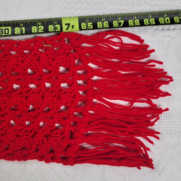 Vintage homemade scarf crocheted bright red fringe 7' long‎ - Picture 5 of 8